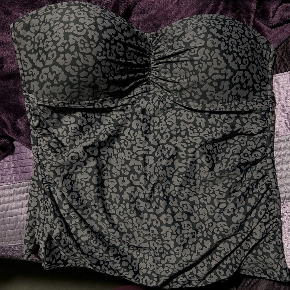 Merona Black and Gray Animal Print Tankini Top XL